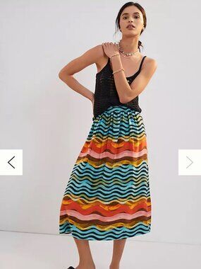 Anthropologie Corey Lynn Calter Waves Midi Skirt XS Multicolored